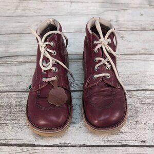 Kickers Kick Hi Boots Burgundy Leather Lace-Up Ankle Boots – Unisex